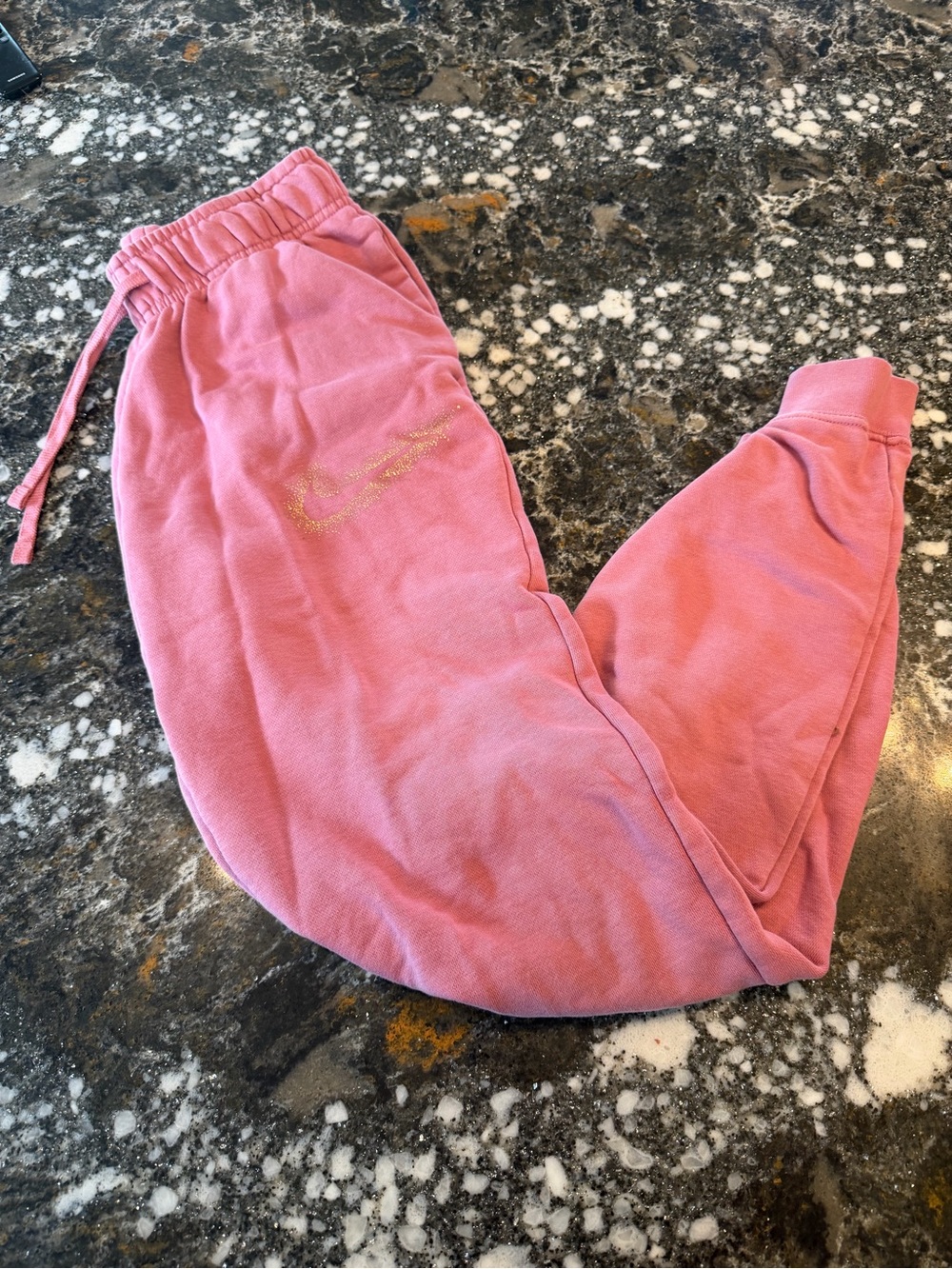 Nike Girls Pink Fleece Joggers with Gold Swoosh